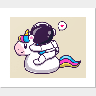 Cute Astronaut Riding Unicorn Cartoon Posters and Art